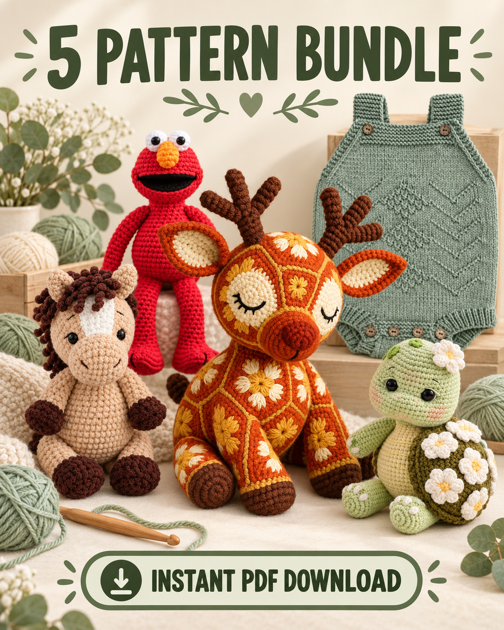 5 Pattern Bundle PDF, Amigurumi Crochet Patterns