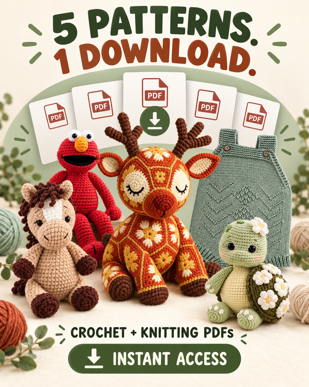 5 Pattern Bundle PDF, Amigurumi Crochet Patterns