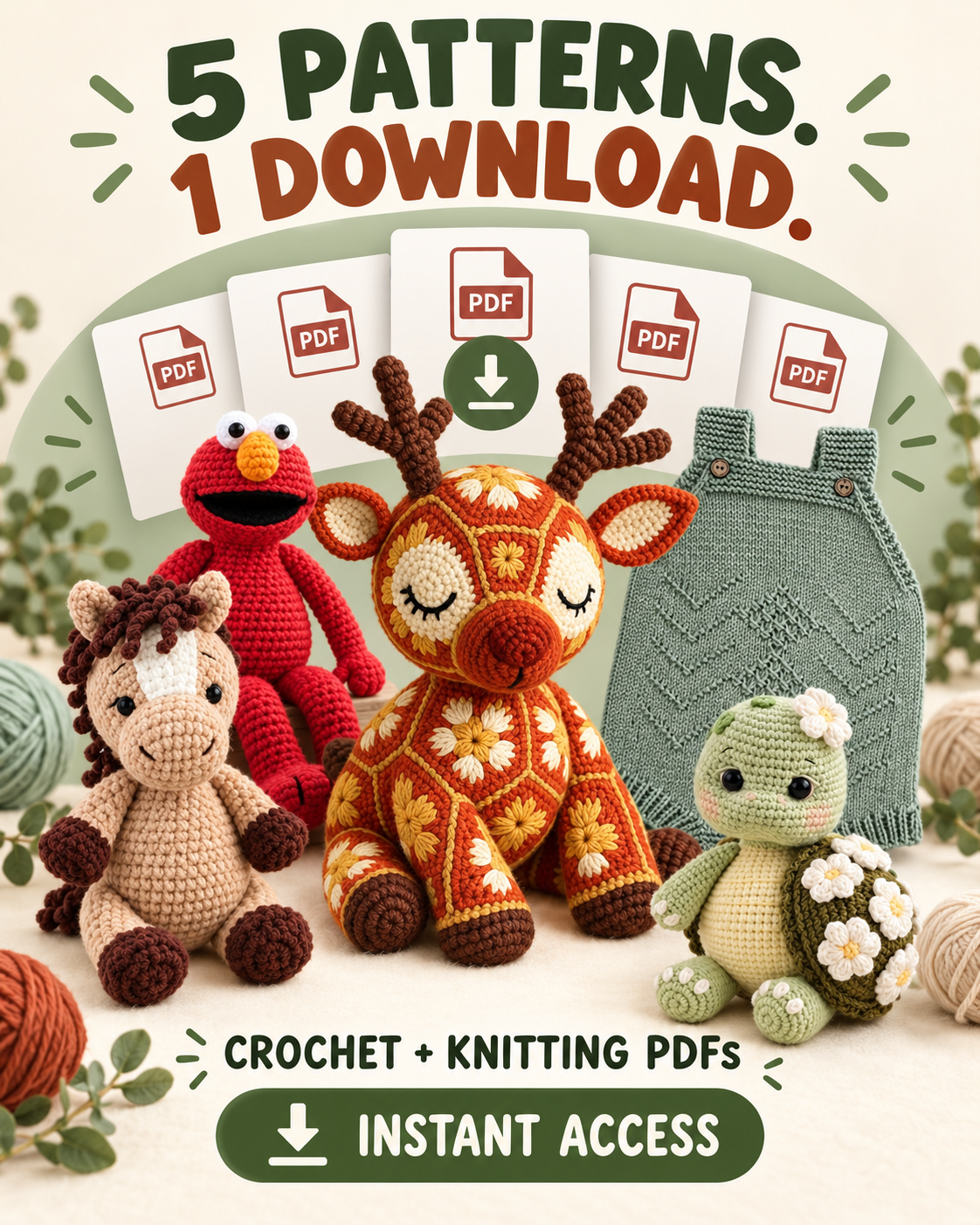 5 Pattern Bundle PDF, Amigurumi Crochet Patterns