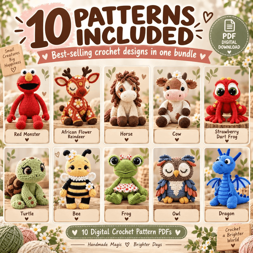 10 Amigurumi Crochet Patterns Bundle – Digital PDF Collection