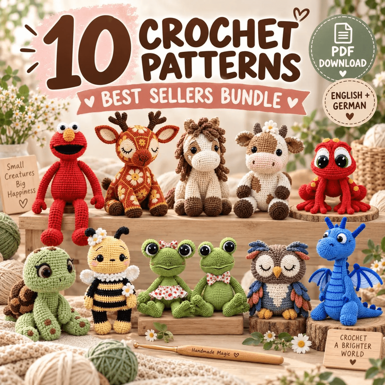 10 Amigurumi Crochet Patterns Bundle – Digital PDF Collection