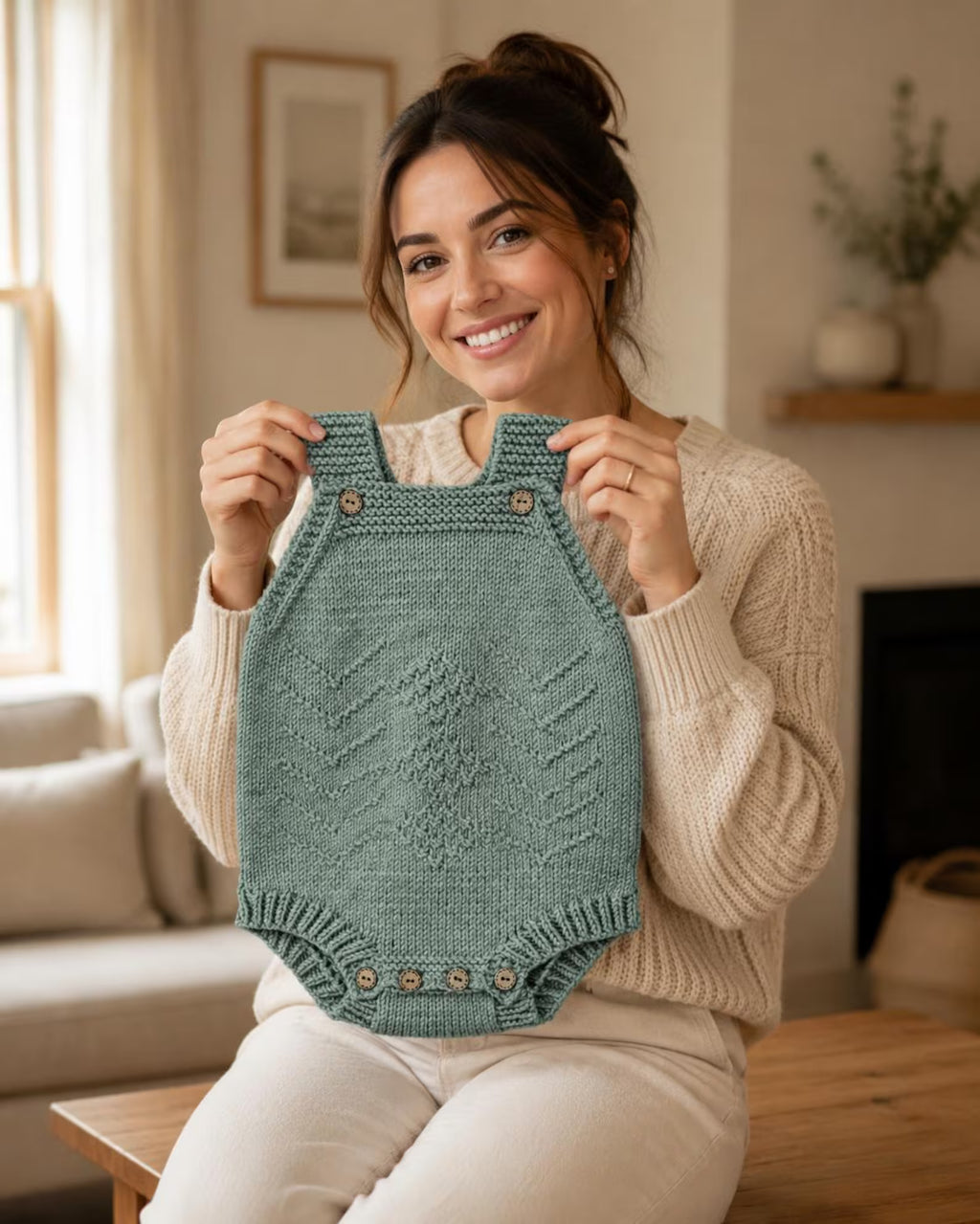 Fern Baby Romper Knitting Pattern PDF