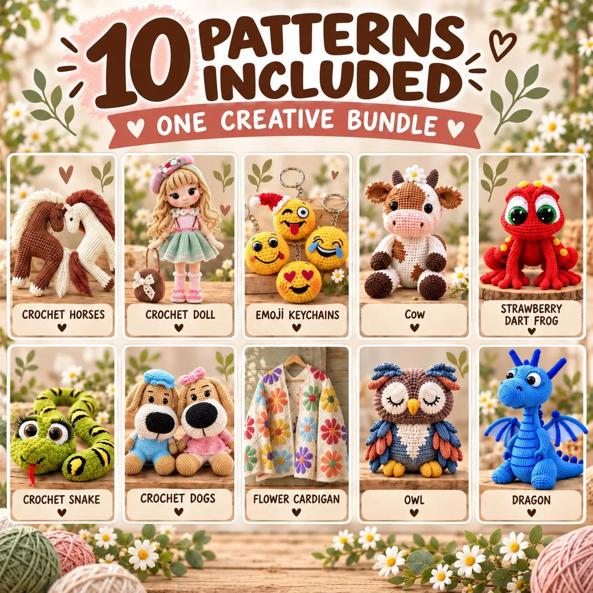 10 Amigurumi Crochet Patterns Bundle – Digital PDF Collection